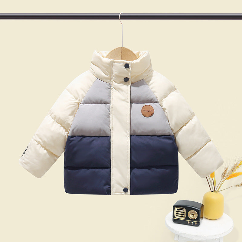 Children's down cotton jacket 2022 new popular children's clothing stand collar bread jacket baby thick cotton jacket medium and large children's upper