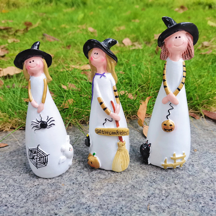 New cross-border witch decorations resin statues cute home holiday decorations Halloween crafts