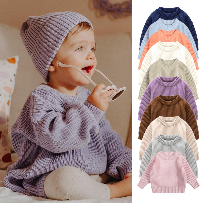 ins hot baby round neck sweater baby boy girl child autumn and winter loose knitted coat sweater