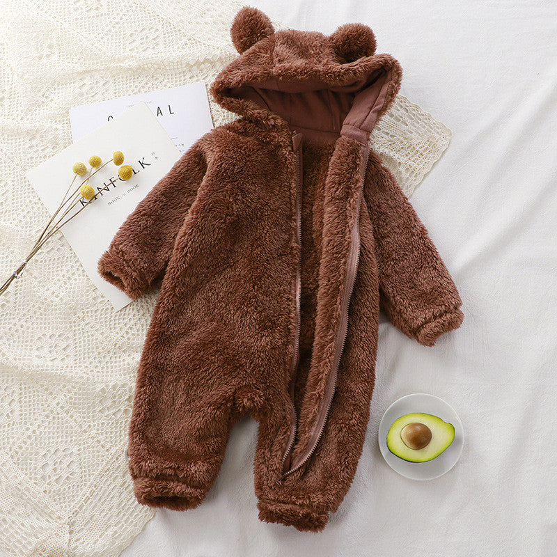 Baby jumpsuit winter newborn warm crawling suit baby plush outerwear overalls children's pajamas bear romper