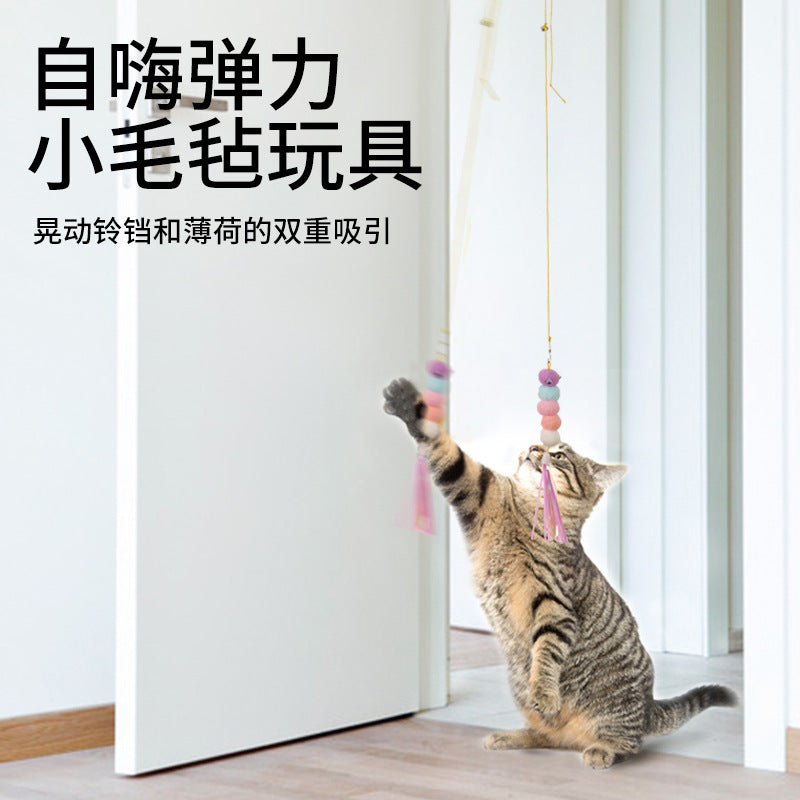New cat teaser stick toy hanging door pet cat felt toy retractable catnip hanging cat teaser toy