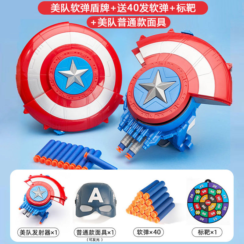 Cross-border Captain America shield launcher deformable boy luminous ejection Marvel Halloween soft bullet toy