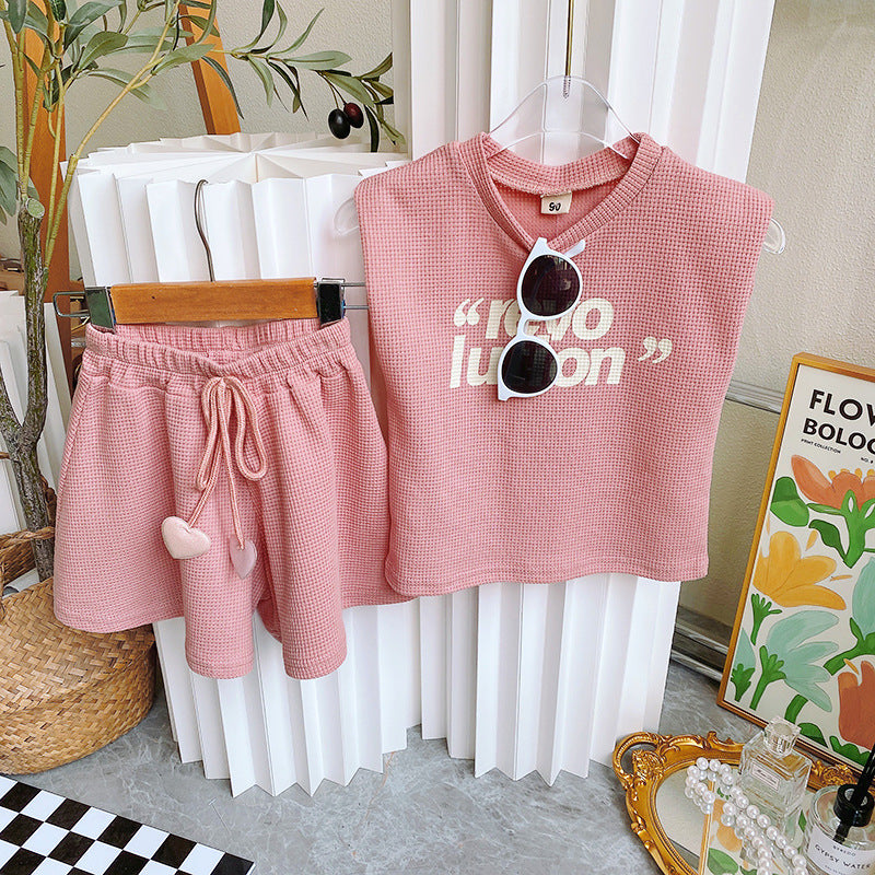 Summer Girls Suit 2023 New Baby Girl Sleeveless Letter Top Shorts Two-piece Set Cross-border Shipping