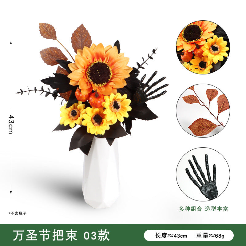 Halloween black maple leaf cuttings Ghost Festival horror home decoration simulation flower cuttings dead branches skull cuttings