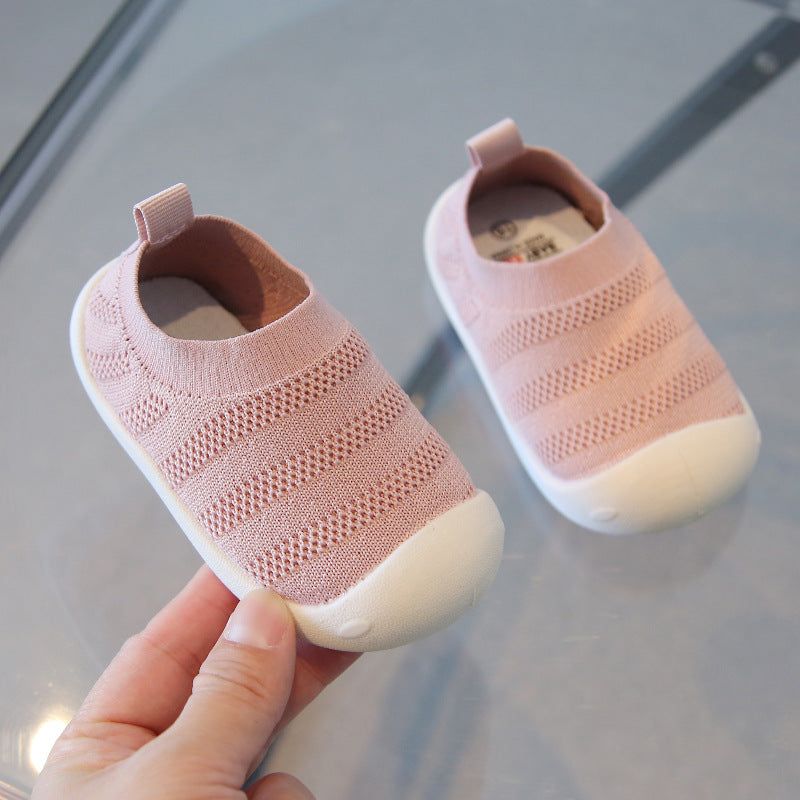 Baby toddler shoes spring and autumn new breathable non-slip indoor shoes baby net shoes knitted children's shoes flying knitted socks shoes