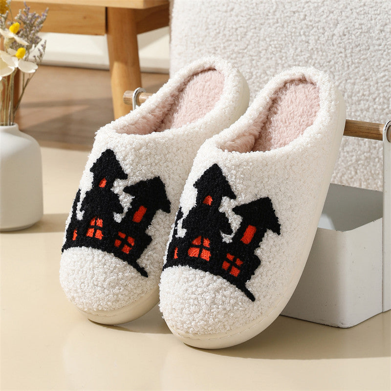 Halloween cross-border mushroom hot sale winter peach heart cotton slippers women wholesale indoor home rainbow plush warm slippers