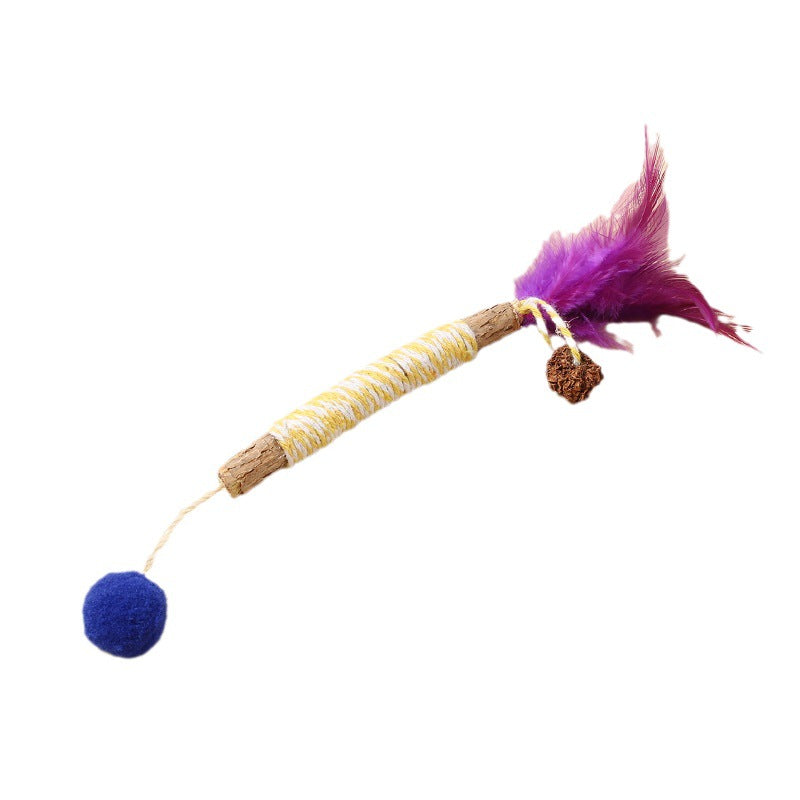 New product molar wood Tianjiao feather cat teaser stick insect gall fruit with bell cat toy self-entertainment pet supplies