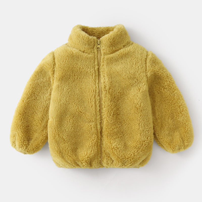 Foreign trade children's plush clothes autumn and winter 2024 children's clothing boys and girls baby sweater versatile fleece jacket warm clothes