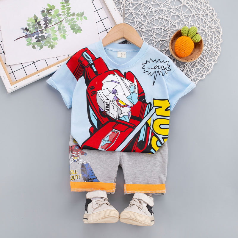 2023 children's clothing summer new style children's clothing boys baby infant suit T-shirt short-sleeved two-piece suit Korean version cross-border