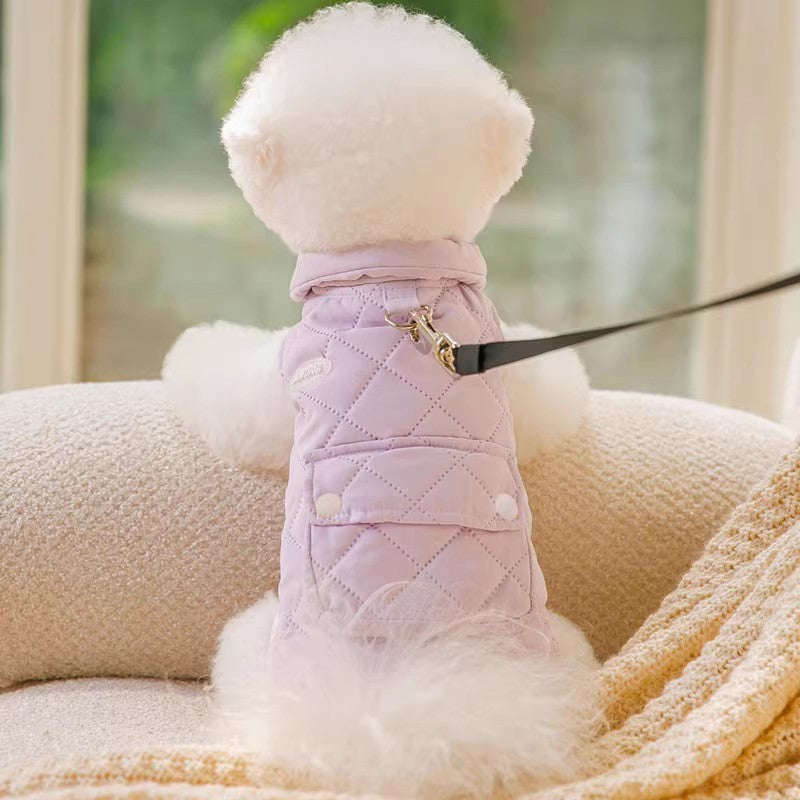 Thickened autumn and winter puppy dog clothes vest Teddy Bichon small dog can be pulled warm cat pet clothing