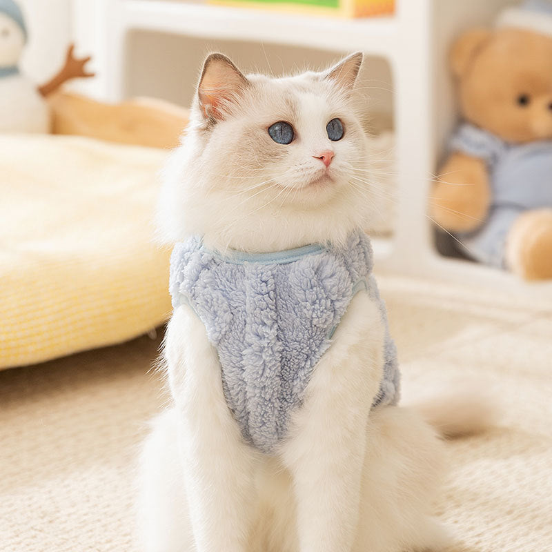 Autumn and winter cat clothes simple twist traction fleece thick warm winter kitten vest pet dog clothes