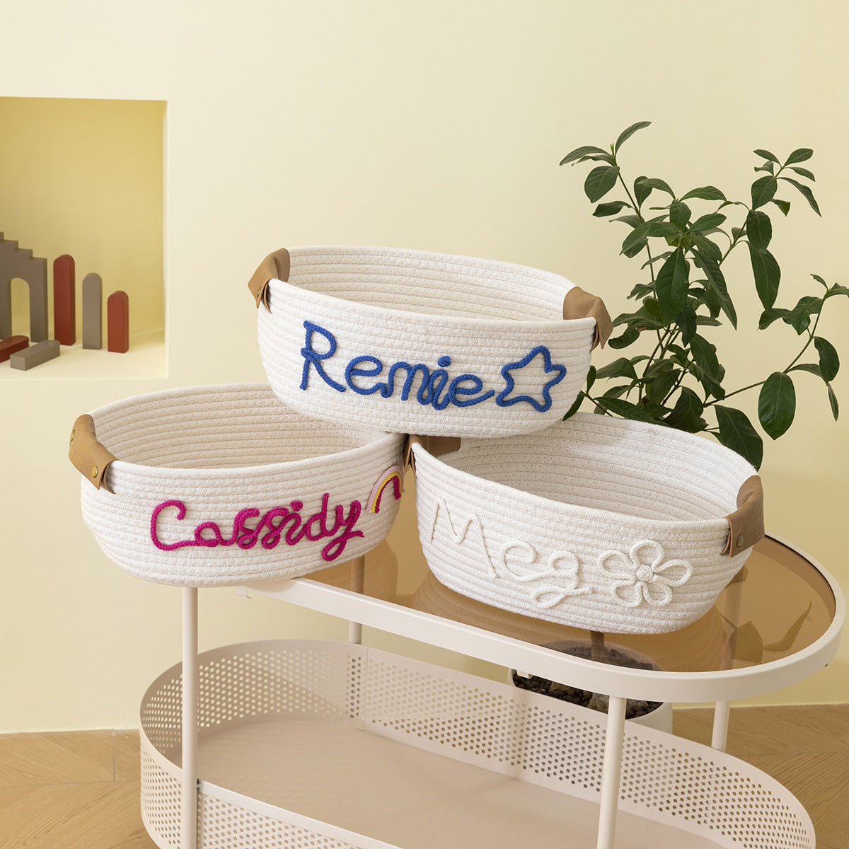 Etsy can be edited pet name name cute style cotton rope storage basket children's toy book storage basket oval