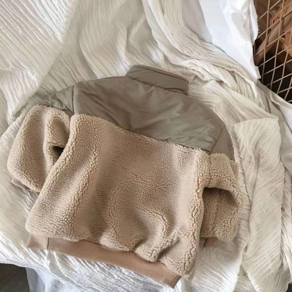 Children's clothing children's winter cotton-padded coat baby girl loose splicing lamb wool plus velvet sweater neutral thick warm coat