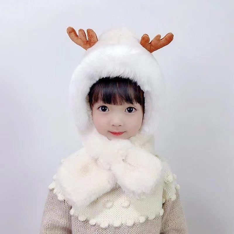 Winter children's hat scarf one-piece thick warm baby cute baby boys and girls animal windproof ear protection hat