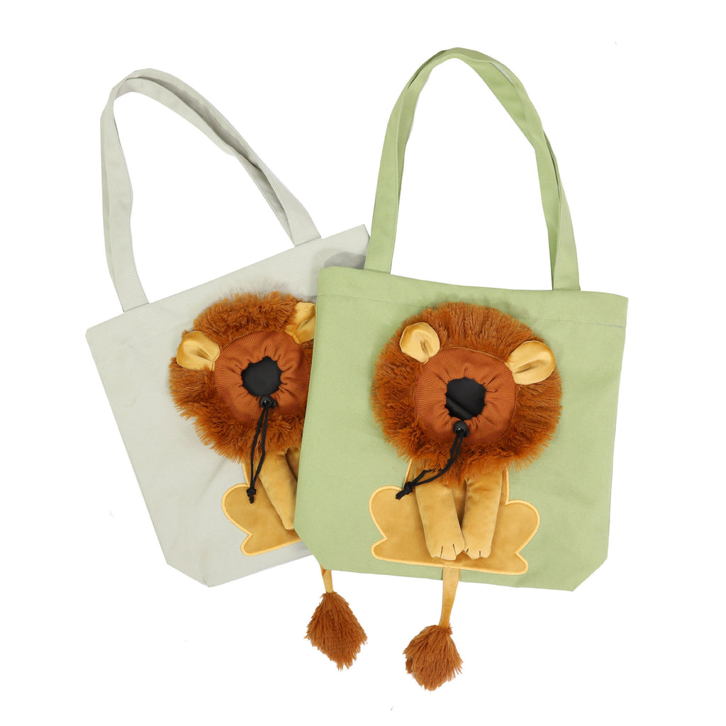 New outcropping lion-shaped shoulder bag cat and dog small pet canvas out-going tote bag pet bag