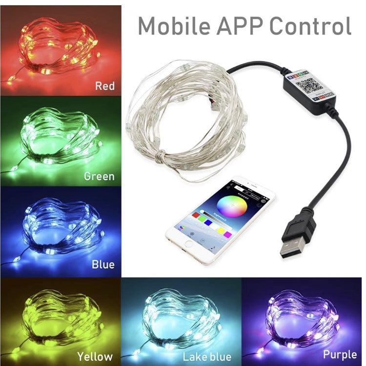 Bluetooth copper wire light string mobile phone APP control RGB light string Halloween party Christmas decoration atmosphere lights