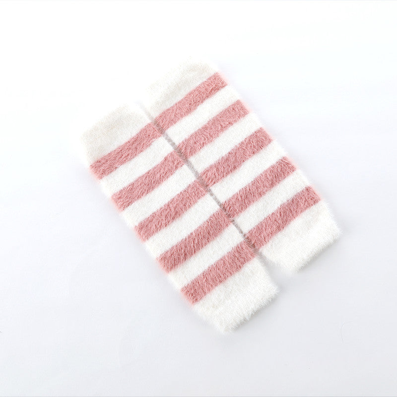 Autumn and winter baby leggings children's knee socks thick imitation mink velvet warm crawling loose striped long tube baby socks