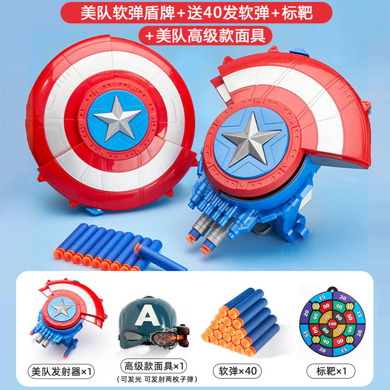 Cross-border Captain America shield launcher deformable boy luminous ejection Marvel Halloween soft bullet toy
