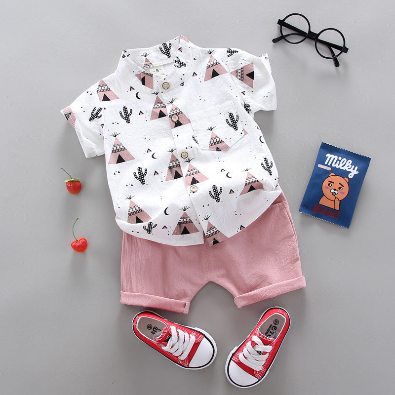Cross-border children's clothing source manufacturers wholesale summer Korean version of thin baby suits cartoon trendy casual two-piece suits