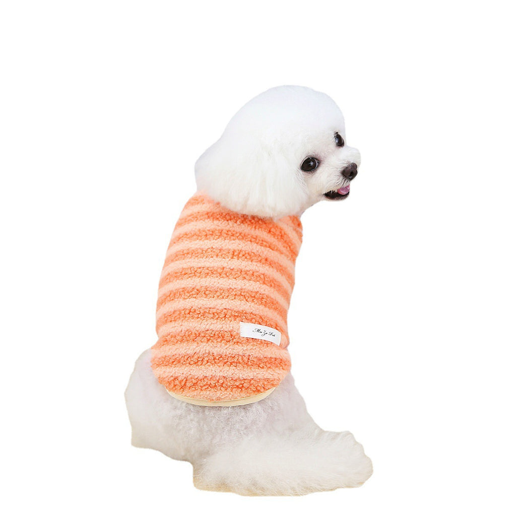Autumn and winter small dog clothes pet Teddy Bichon striped vest pet clothing cat clothing plus velvet wholesale