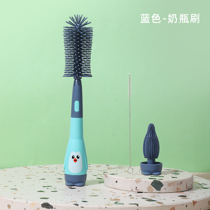 Baby bottle brush penguin three-in-one bottle brush straw brush pacifier brush set water cup cleaning brush spot wholesale
