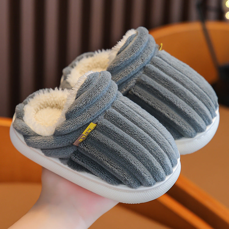 Children's cotton slippers winter boys and girls baby fur slippers indoor warm plush non-slip parent-child slippers