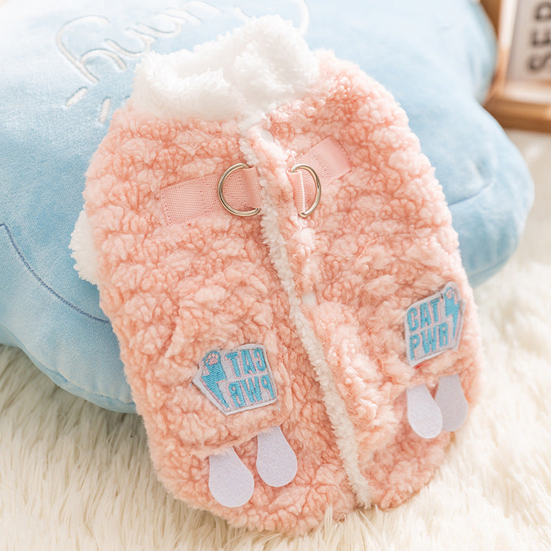 Thickened autumn and winter puppy dog clothes vest Teddy Bichon small dog can be pulled warm cat pet clothing