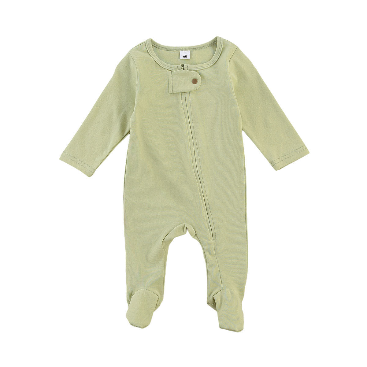 Children's clothing 2021 spring and autumn male and female baby onesies solid color long-sleeved zipper footwear romper infant clothes