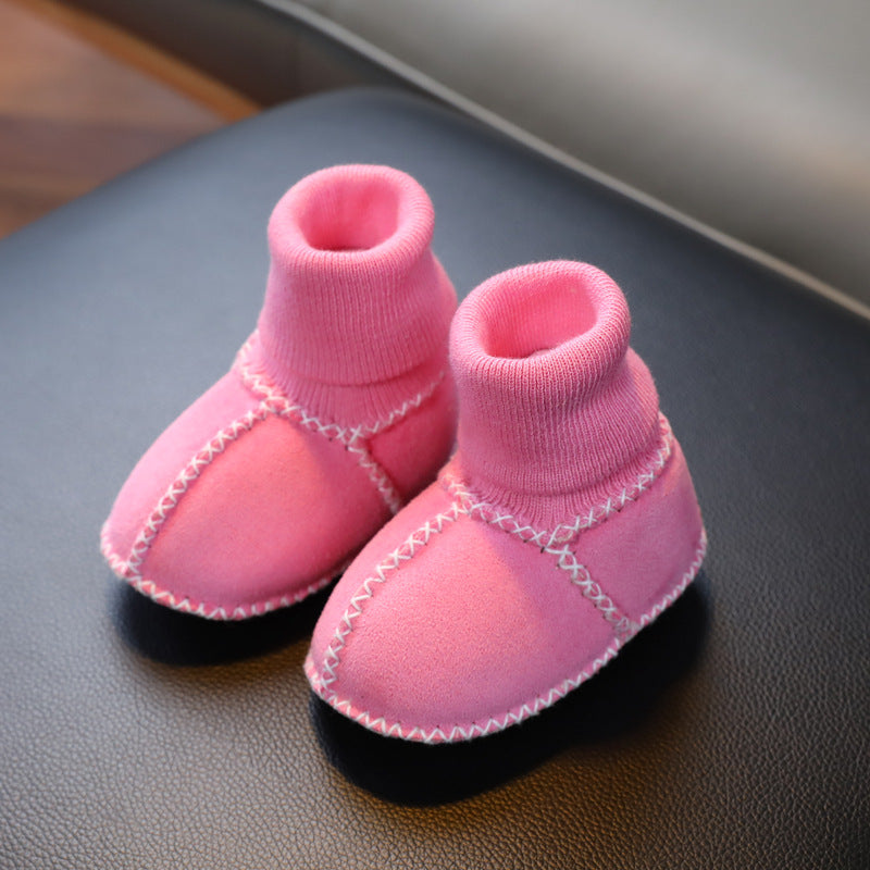 Sheepskin and fur integrated baby shoes and socks keep warm and velvet autumn and winter baby cotton shoes soft soles will not fall off toddler shoes newborn
