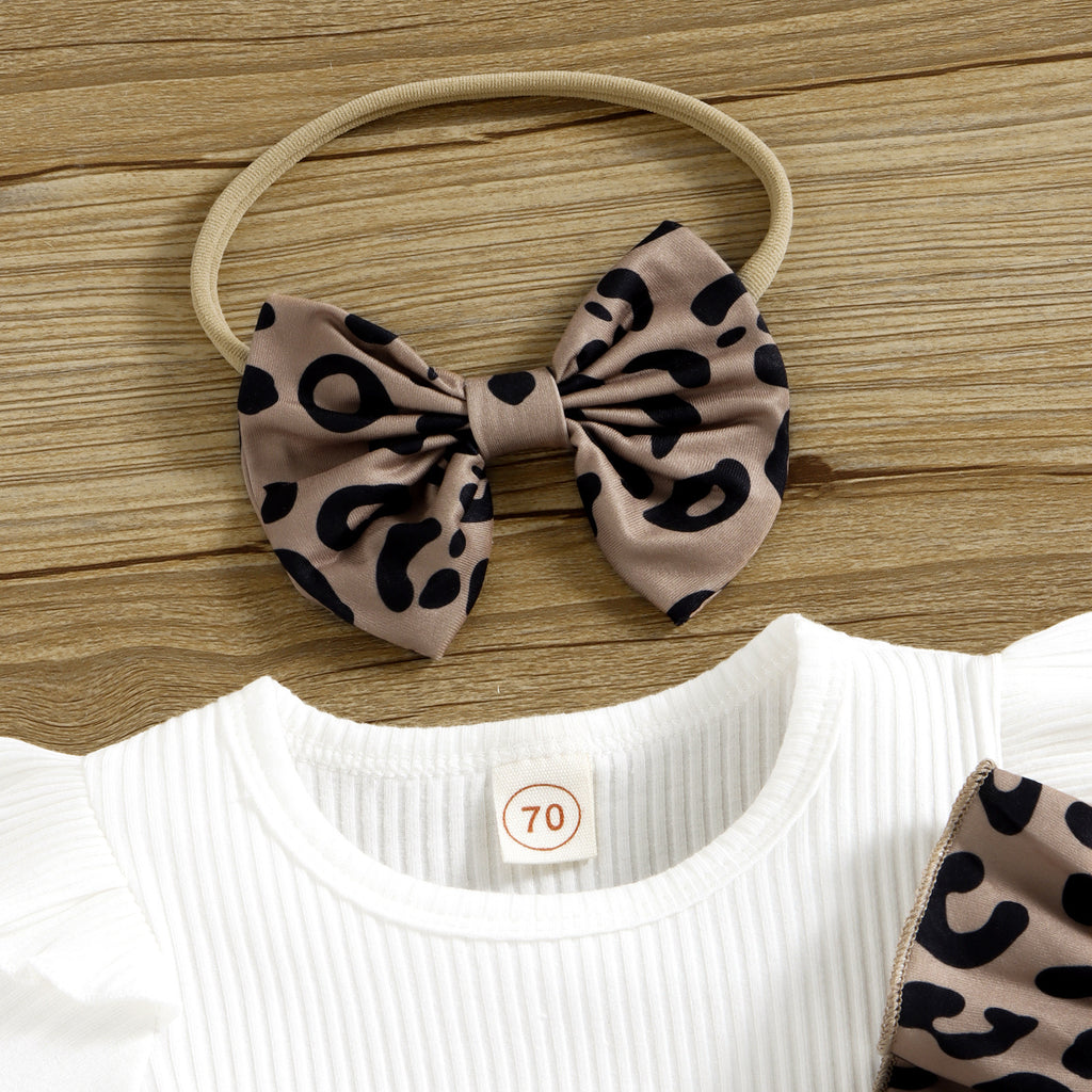 Baoxin foreign trade children's clothing European and American summer infant short-sleeved leopard print lotus leaf triangle baby romper suit