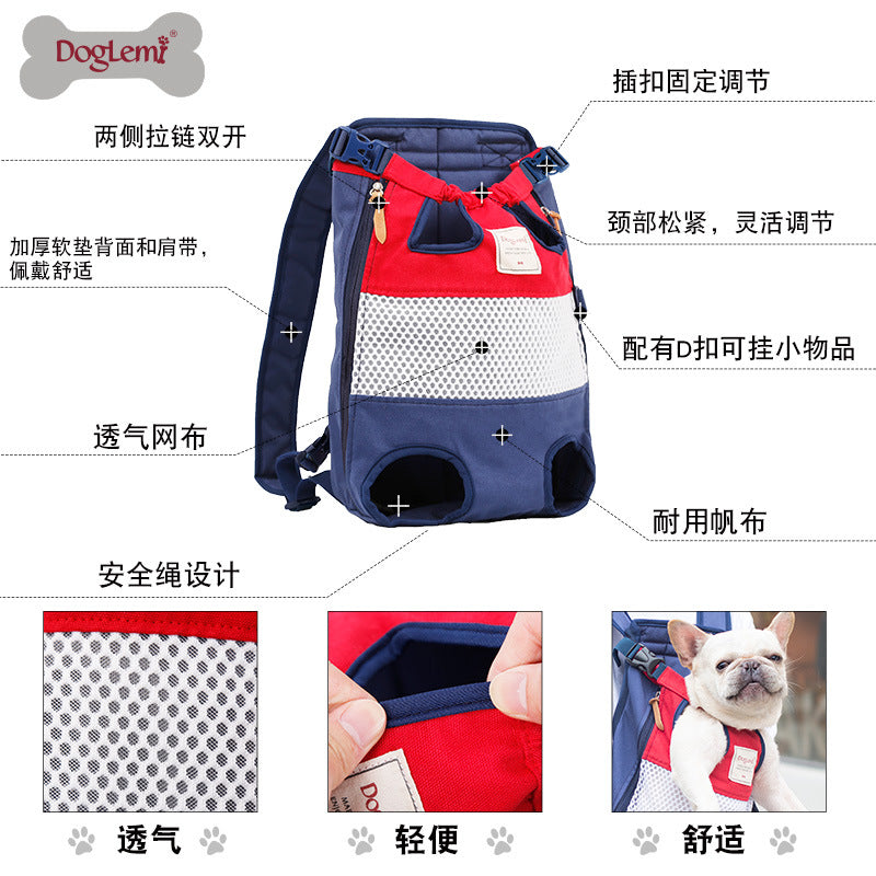 Hot-selling online celebrity pet backpack, breathable canvas shoulder bag for cats and dogs, portable travel backpack for French bulldogs
