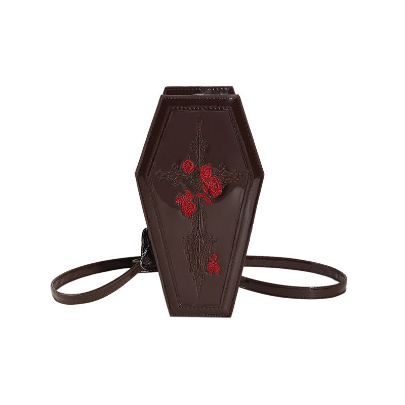 Cross-border 2024 new Halloween cross PU coffin bag European and American fashion personality funny shoulder messenger bag