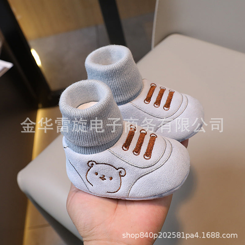 Baby shoes autumn and winter 0-1 year old boys and girls soft sole shoes and socks 3-6 to 12 months old toddlers do not fall off the heel front shoes