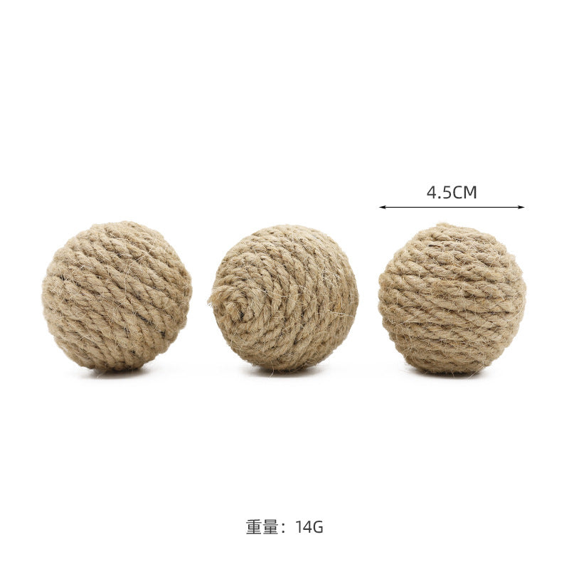 Pet hemp rope ball 4.5CM natural color woven hemp ball containing small sand and stone throwing toy hemp ball