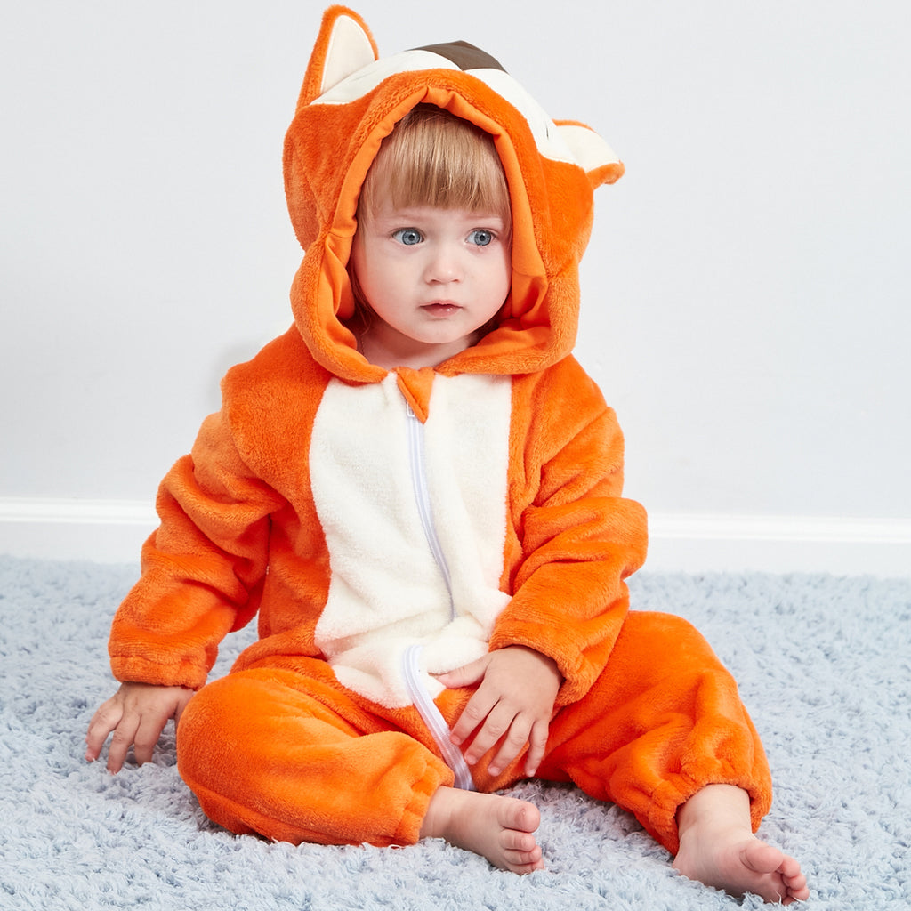 MICHLEY children's animal jumpsuit baby fox shape jumpsuit cross-border high-quality flannel crawling suit