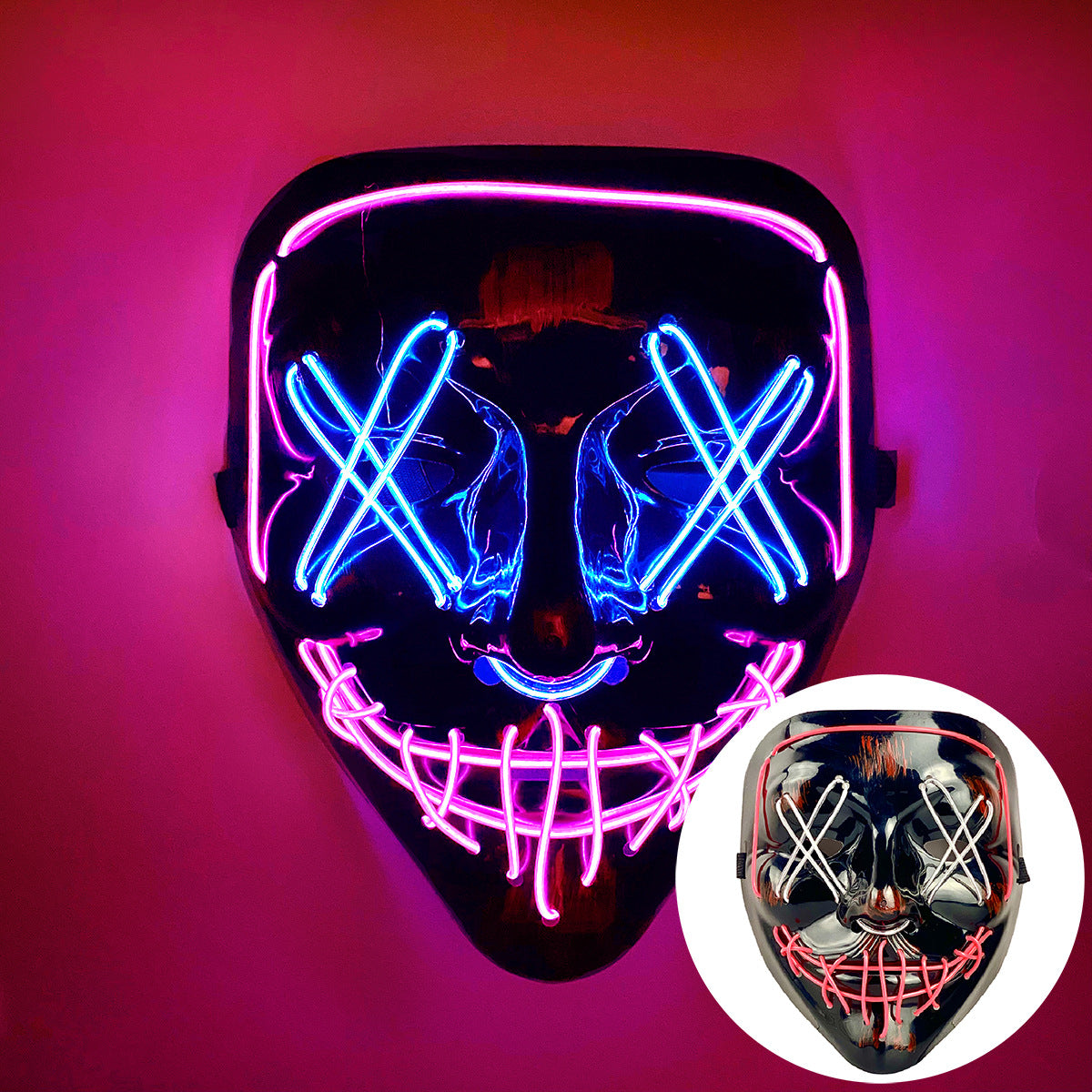 Amazon EL cold light Halloween mask LED luminous black V-shaped mask ghost dance cold light mask in stock