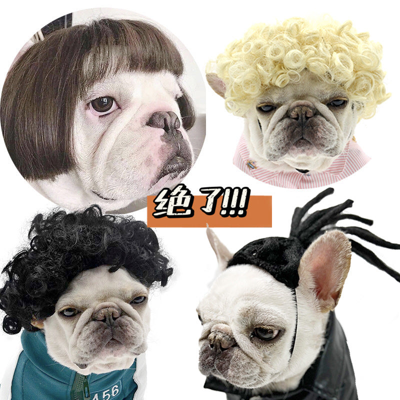 Factory direct sales cross-border pet hot-selling pet wigs dog wigs Halloween pet accessories curly hair straight hair