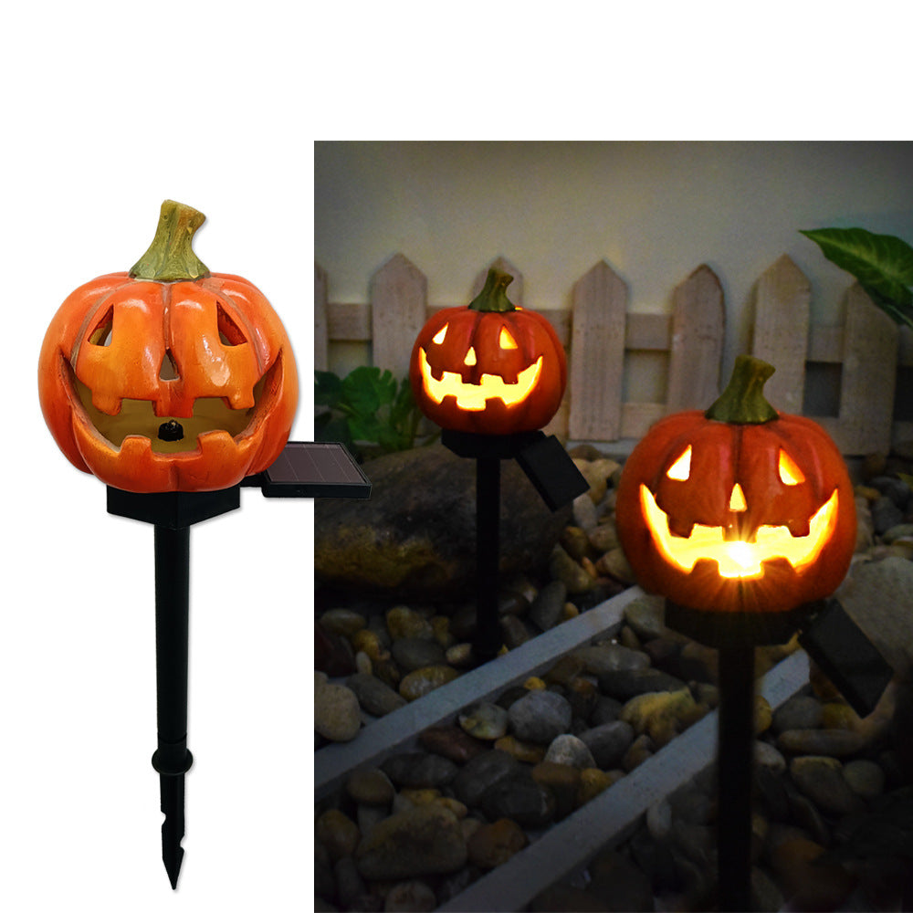 New solar outdoor courtyard Halloween pumpkin lantern resin craft garden ghost festival atmosphere decoration ground plug