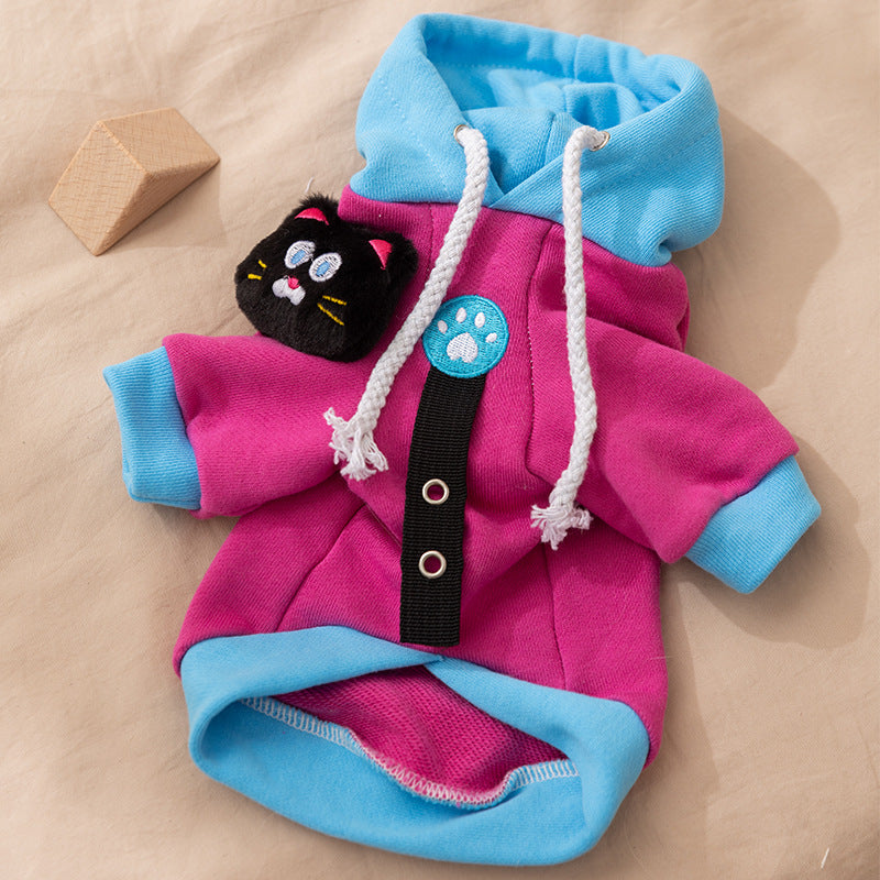 Autumn and winter dog clothes thin fleece warm hooded sweatshirt funny cat two-legged pet clothes Teddy transformation outfit