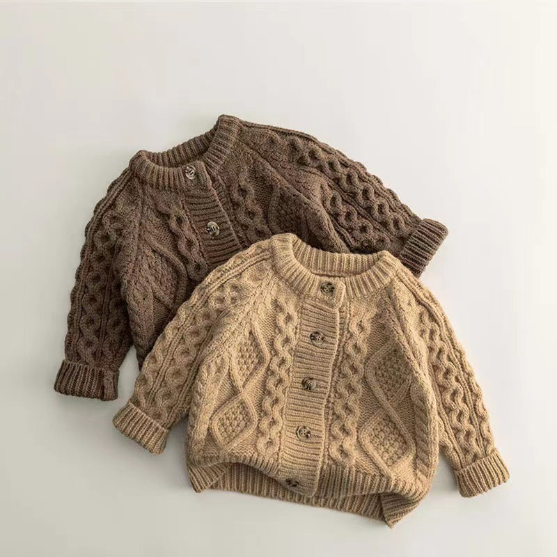 Children's cardigan baby sweater 2025 spring and autumn small and medium children's knitted sweater boys and girls thickened coat trendy winter clothes