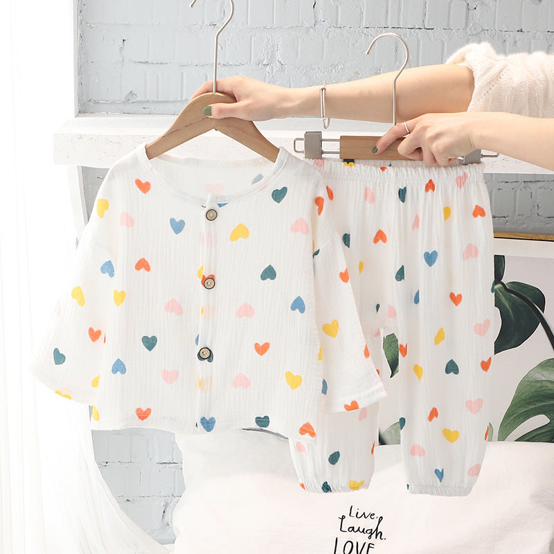 2022 Summer Baby Pajamas Set Casual Cartoon Boys and Girls Air Conditioning Clothes Class A Safety Home Clothes Two-piece Set