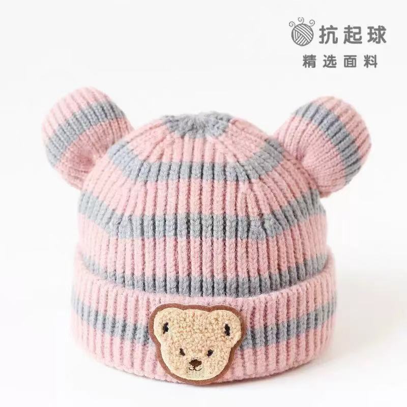 Autumn and winter children's hat baby same style beige series boys and girls windproof ear protection warm knitted cartoon ear warmer