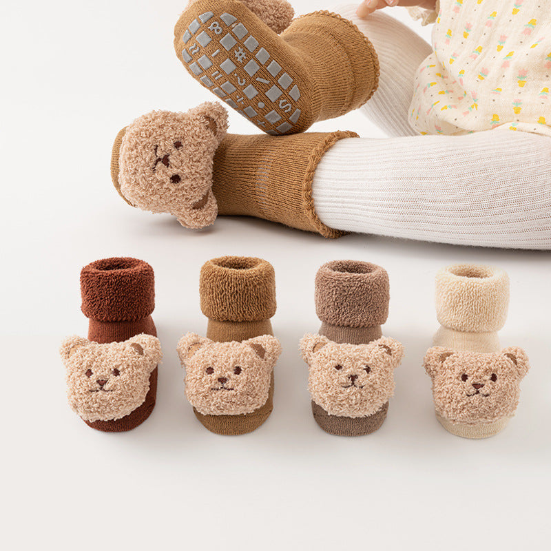 Newborn baby socks terry plus velvet thickened autumn and winter baby mid-calf non-slip floor socks toddler socks wholesale