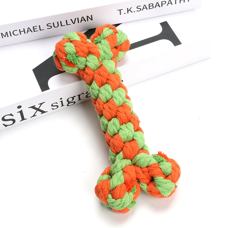 Amazon hot selling pet cotton rope dog toy braided bone shape pet supplies chew-resistant teething dog toy