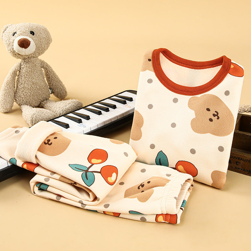 Children's thermal underwear set plus velvet and thickened winter boys' baby autumn clothes autumn pants girls' warm clothing set