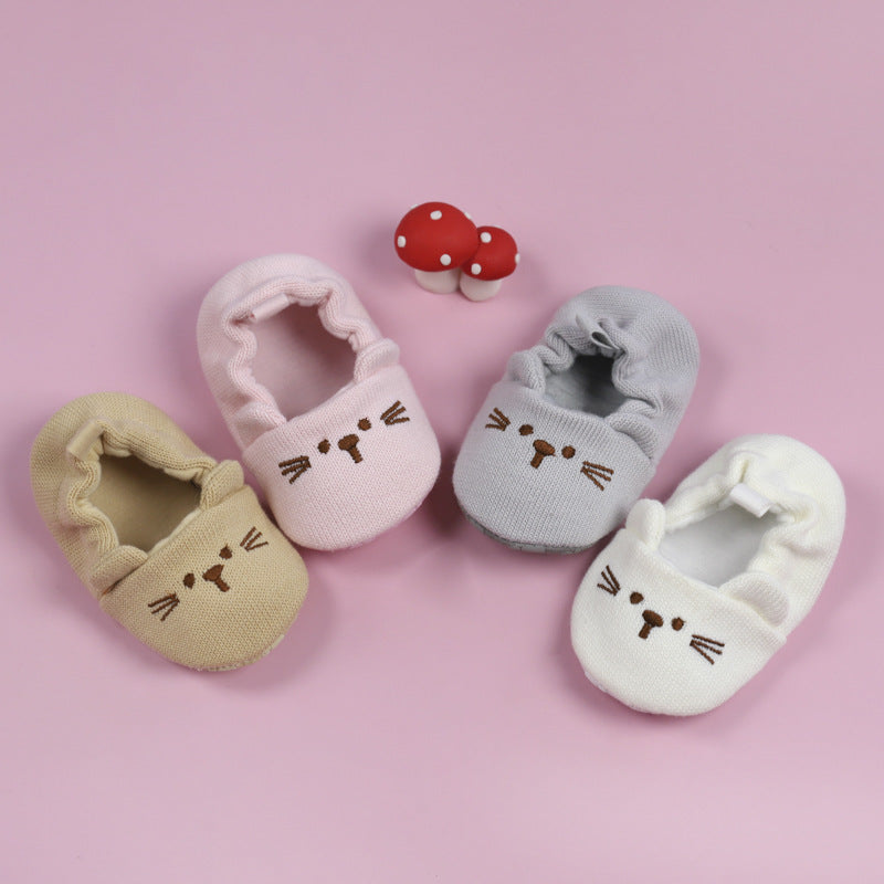 Spring and Autumn Style Cartoon 0-1 Year Old Baby Learning Shoes Knitted Wool Shoes Non-slip Soft Sole Newborn Baby Shoes