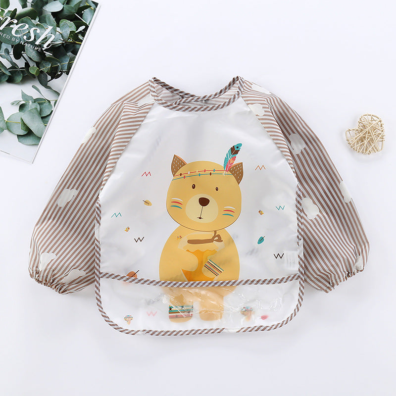 New baby rice clothes baby waterproof long-sleeved striped reverse wear clothes for boys and girls cartoon disposable bibs bibs upside down