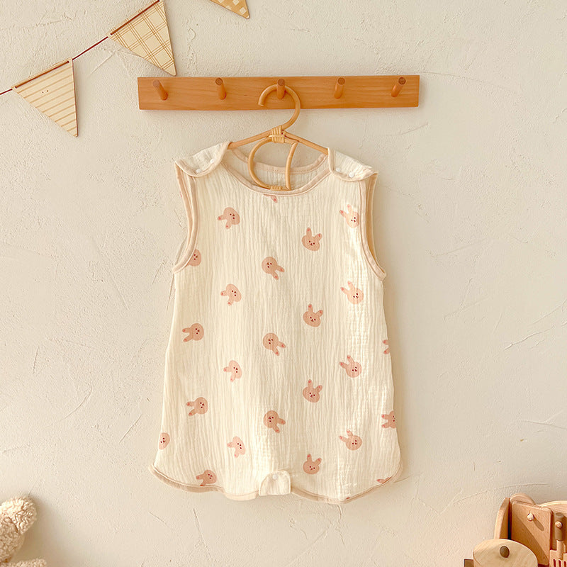 Baby gauze vest sleeping bag summer thin children's newborn baby anti-kick quilt front 4 back 2 layer sleeveless sleeping bag