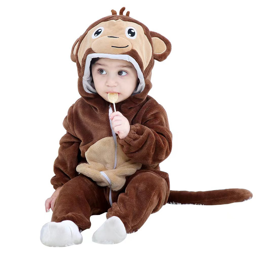 Cross-border autumn and winter baby jumpsuits, newborn clothes, flannel children's animal rompers, baby rompers