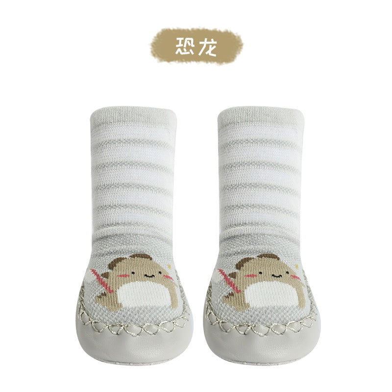 Thin cotton breathable cartoon baby toddler shoes socks infant toddler children dotted floor socks mesh tube leather bottom socks